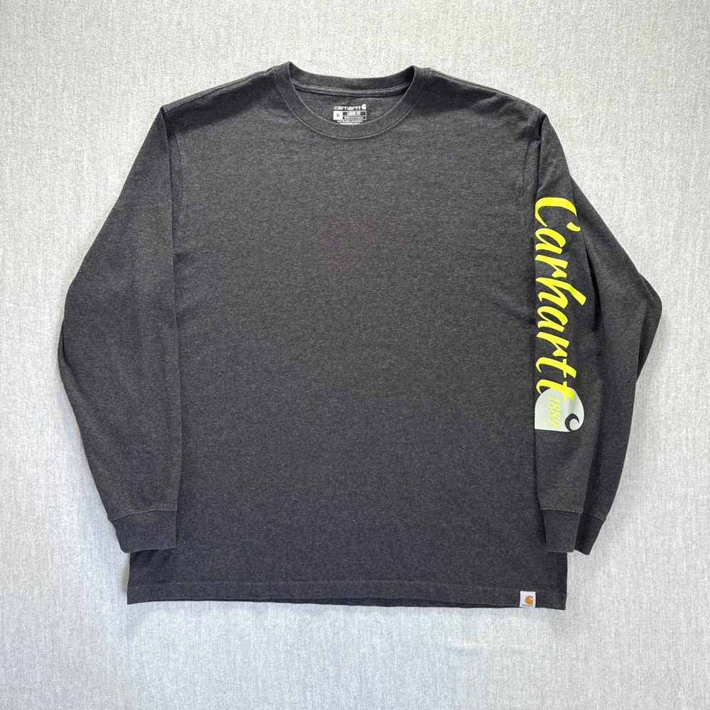 Carhartt Long Sleeve T Shirt Men's‎ XL Gray Loose Fit Spellout Outdoor Casual